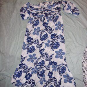 NEW tropical size medium womens floral dress white blue hawaiian vibe